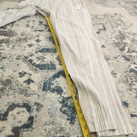 Land 'n Sea Wide Leg Pants Womens L Linen Blend Elastic White Beige Stripes - Picture 10 of 11